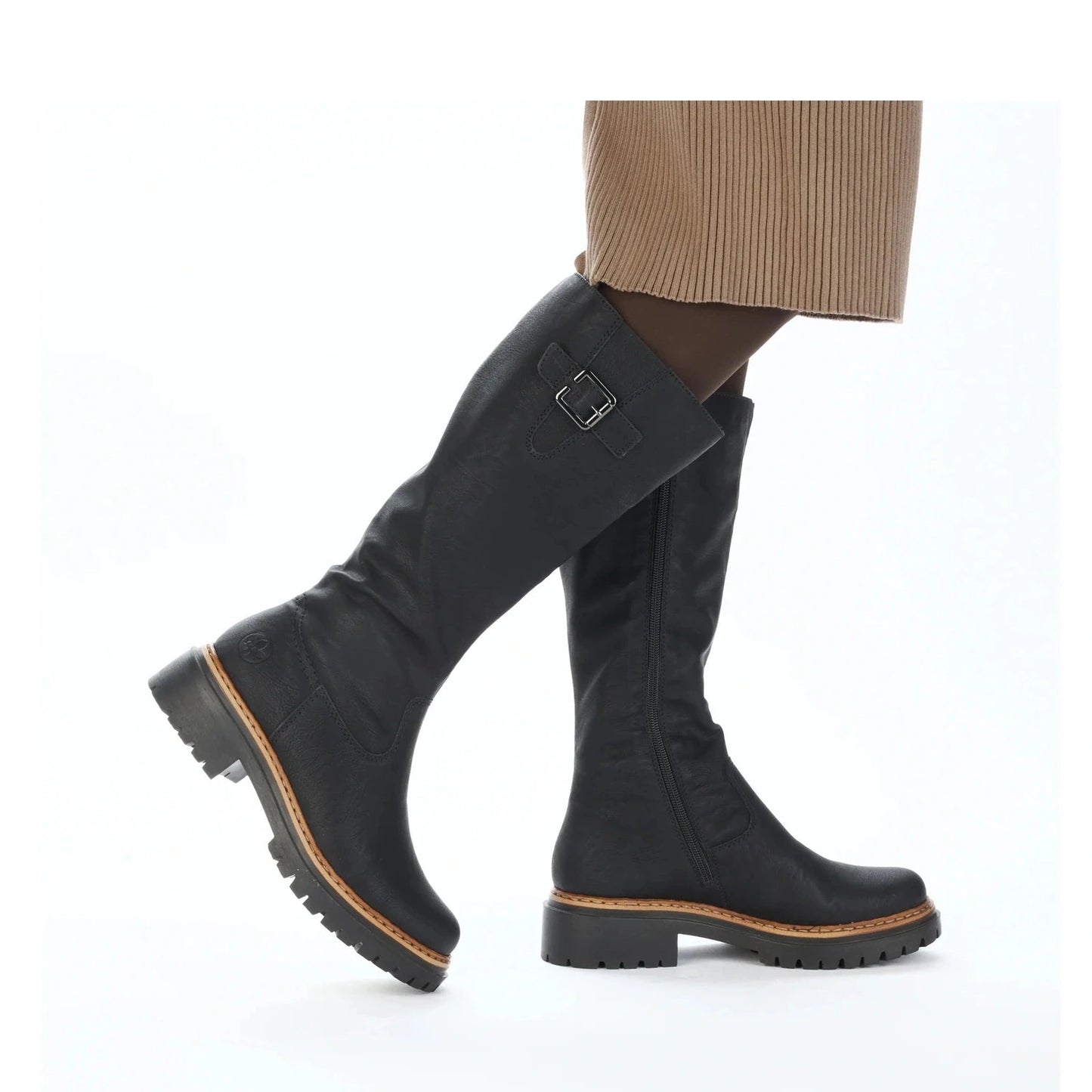 Rieker 72694 BLACK Long Leg Cleated Sole Lined Zip Boot 72694-00