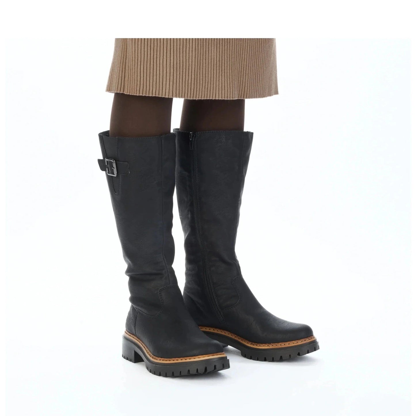 Rieker 72694 BLACK Long Leg Cleated Sole Lined Zip Boot 72694-00