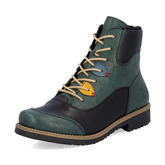 Rieker 73510 PEACOCK Multi Lace Up Ankle Boot With Zip 73510-90