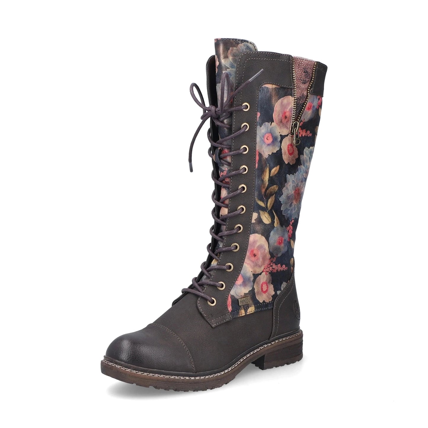Rieker 94731 Long Leg BROWN Floral PRINT Boot with Laces and Zip 94731-91