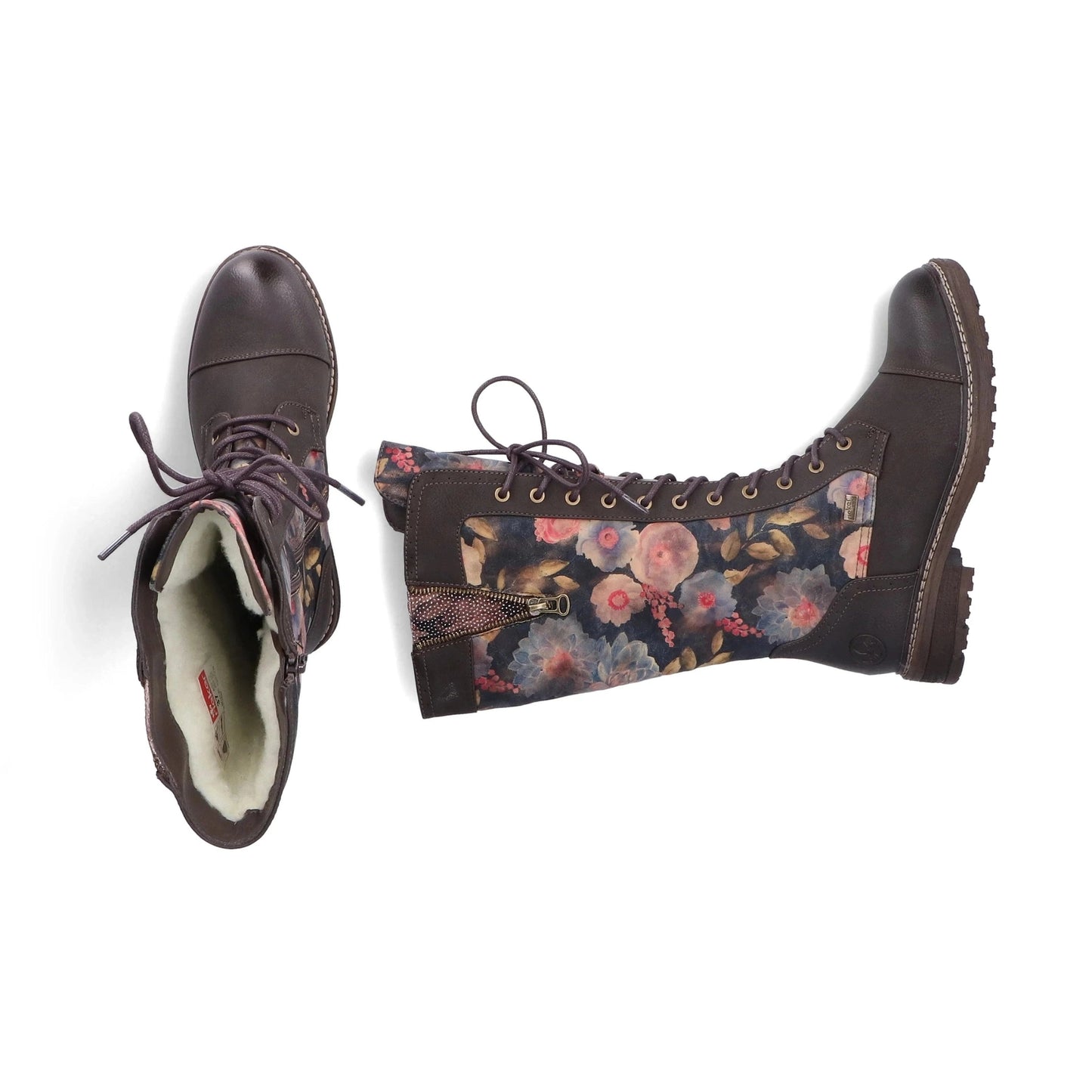 Rieker 94731 Long Leg BROWN Floral PRINT Boot with Laces and Zip 94731-91
