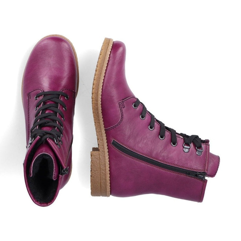 Rieker Ankle Boot with lace and Zip 73512-30 PURPLE