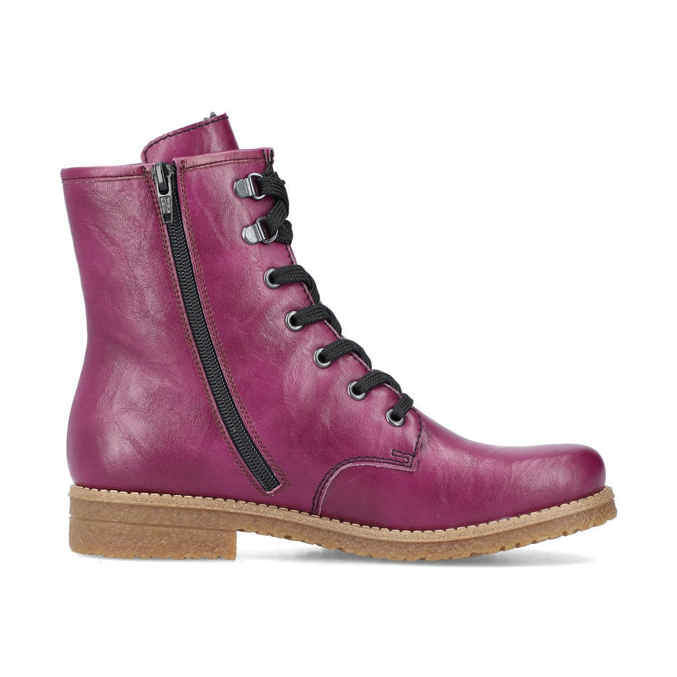 Rieker Ankle Boot with lace and Zip 73512-30 PURPLE