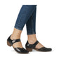 Rieker Bar Shoe 43753-02 BLACK PAT Smart Heeled Leather Bar Shoe With Touch Fastening