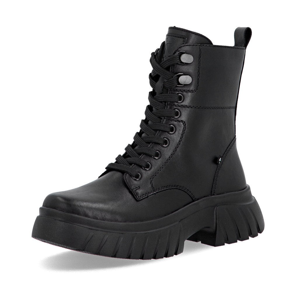 Rieker Biker Style Ankle Boot with Lace and Zip W1870-02 BLACK LEATHER