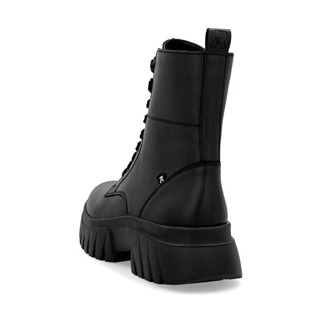 Rieker Biker Style Ankle Boot with Lace and Zip W1870-02 BLACK LEATHER
