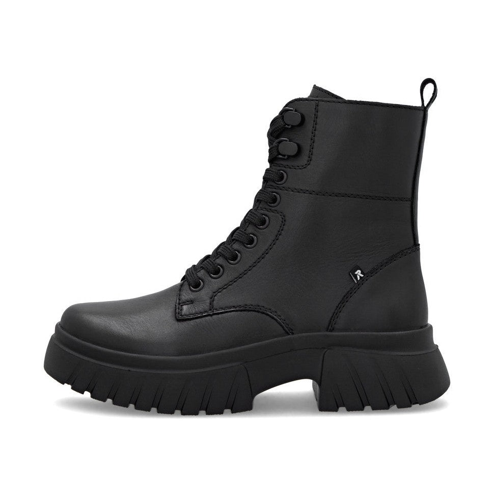 Rieker Biker Style Ankle Boot with Lace and Zip W1870-02 BLACK LEATHER