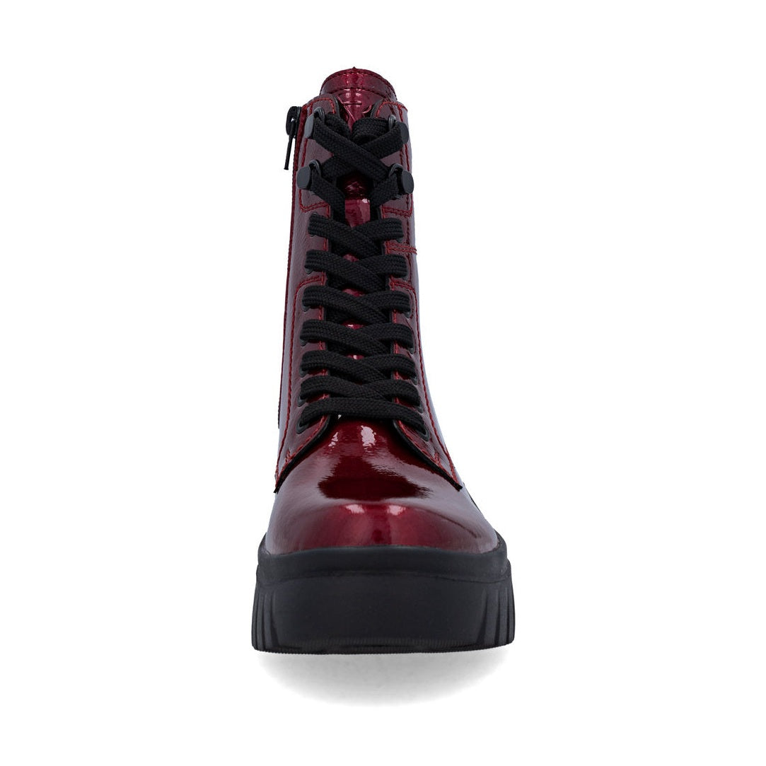 Rieker Biker Style Ankle Boot with Lace and Zip W1870-35 RED PATENT LEATHER