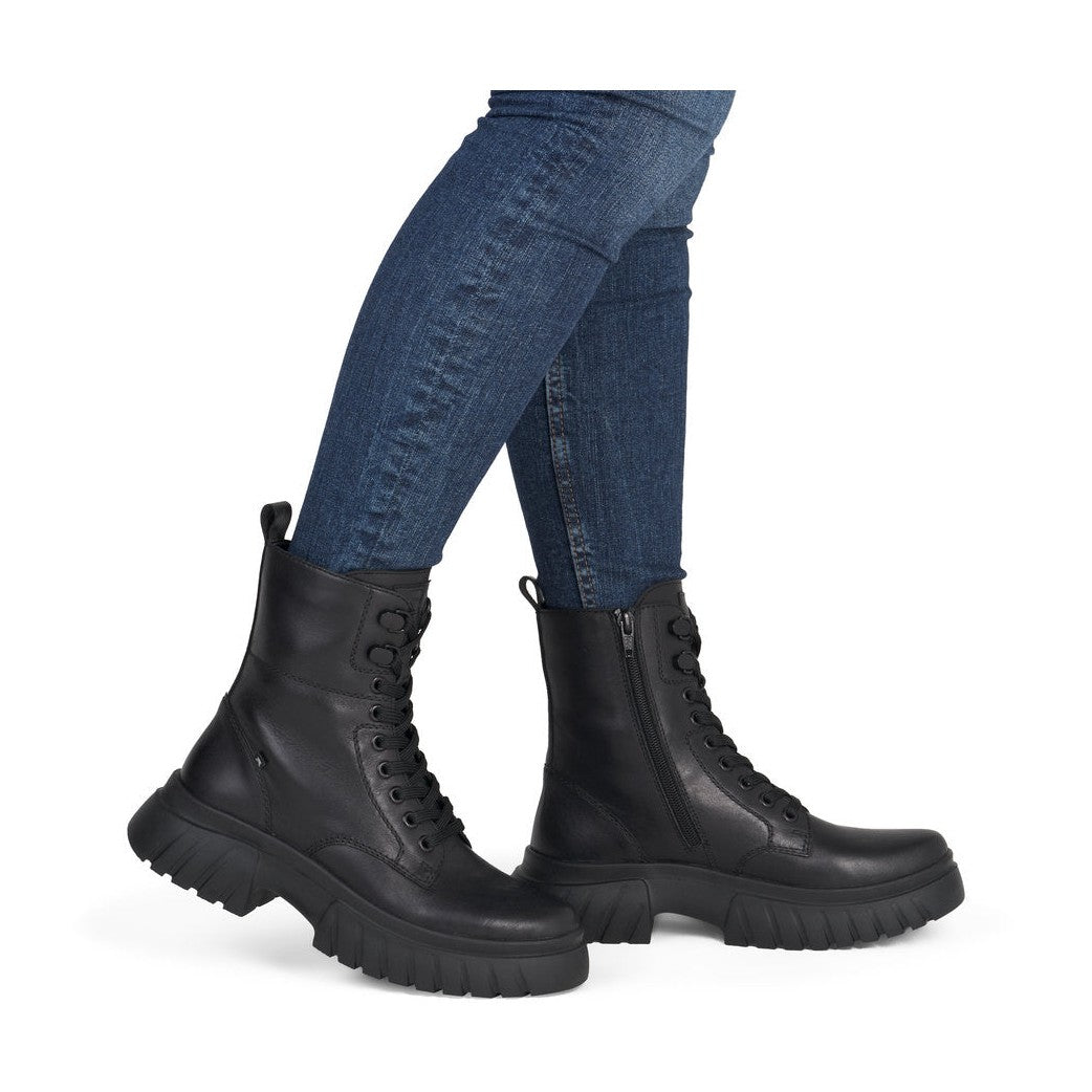 Rieker Biker Style Ankle Boot with Lace and Zip W1870-02 BLACK LEATHER