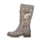 Rieker Boot 94734 Long Riding Boot with Lace and Zip 94734-90 BROWNFLORAL PRINT