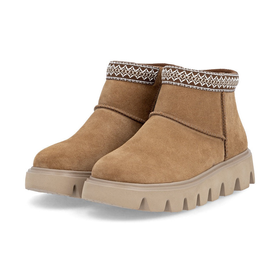 Rieker Casual Ankle Boot Fur lined with zip W2074-24 TAN