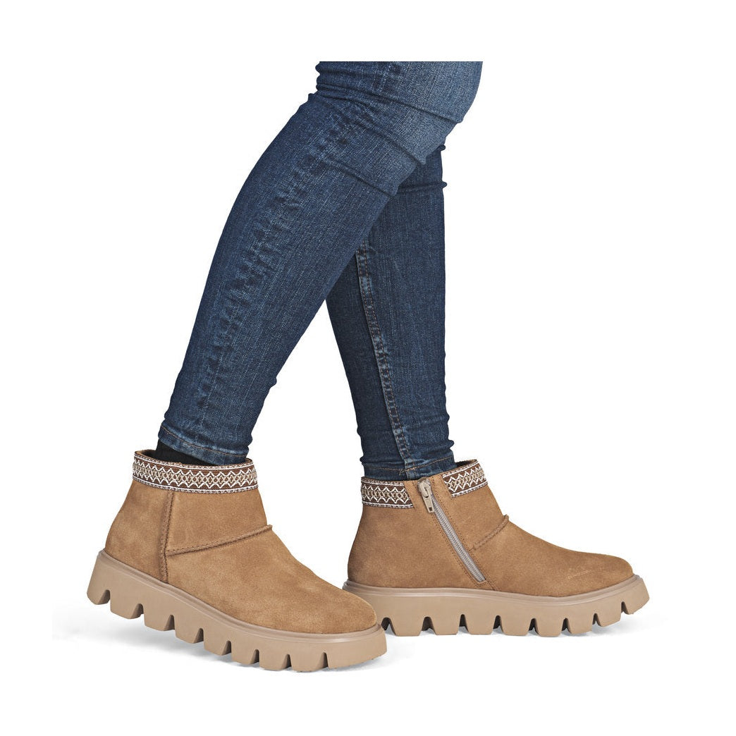 Rieker Casual Ankle Boot Fur lined with zip W2074-24 TAN
