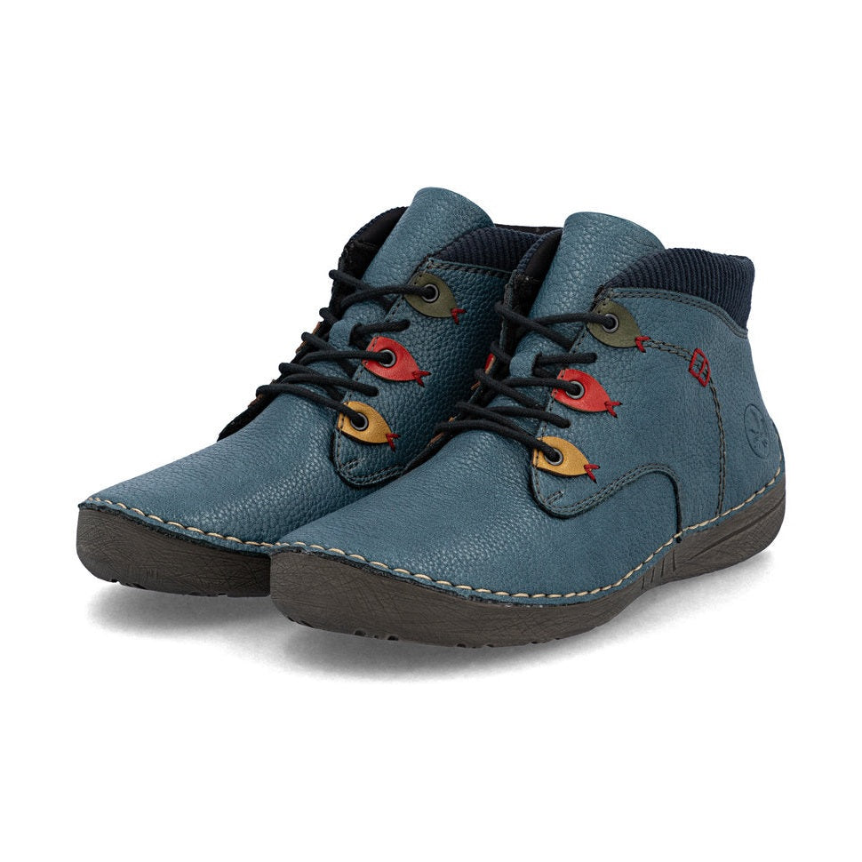 Rieker Casual Ankle Boot With Lace and Zip 52544-14 BLUE