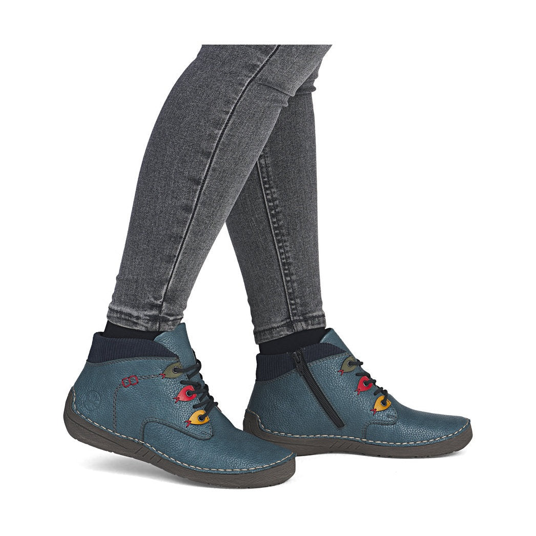 Rieker Casual Ankle Boot With Lace and Zip 52544-14 BLUE