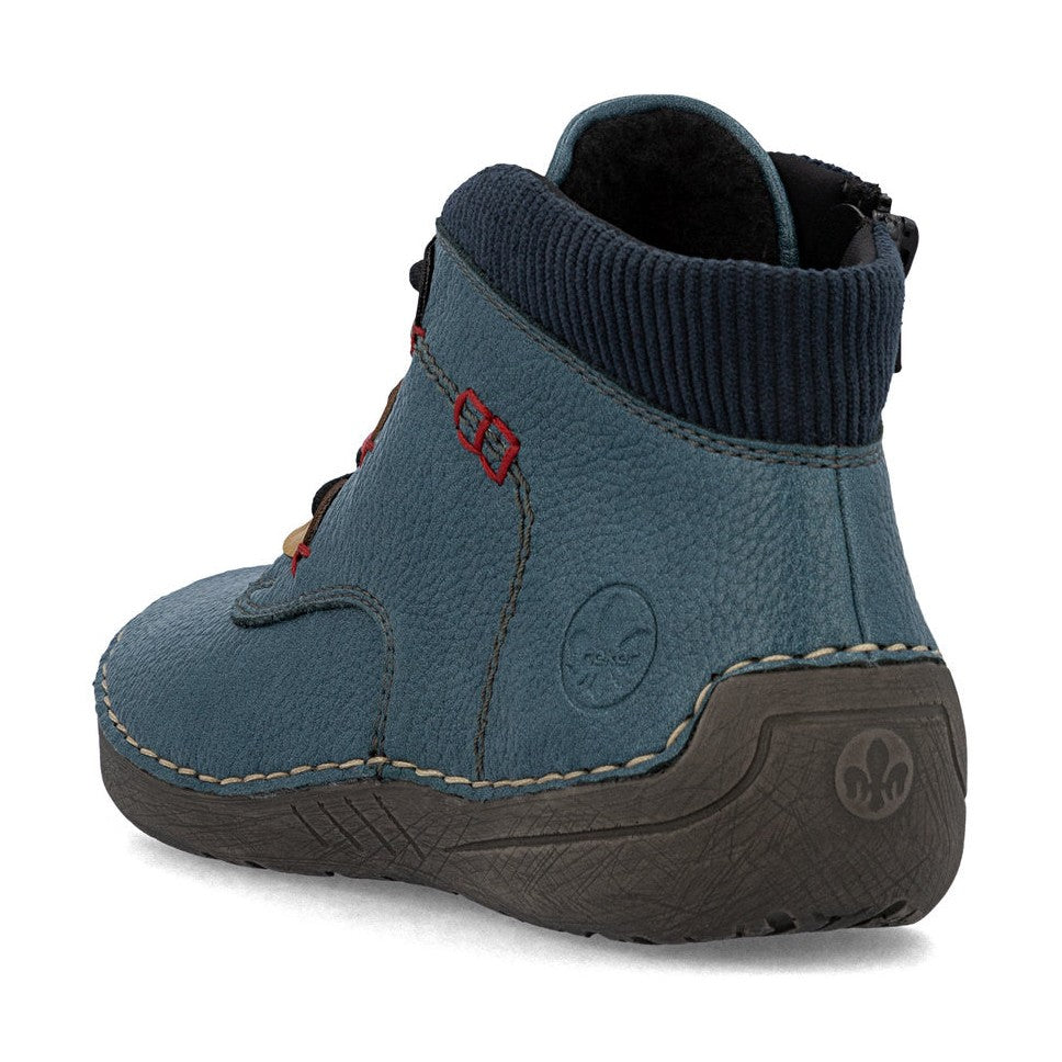 Rieker Casual Ankle Boot With Lace and Zip 52544-14 BLUE