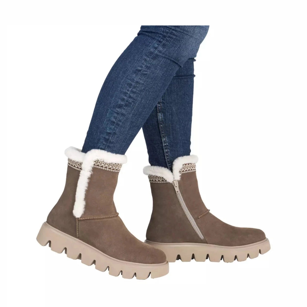 Rieker Casual Boot Fur lining and zip W2075 BROWN W2075-20