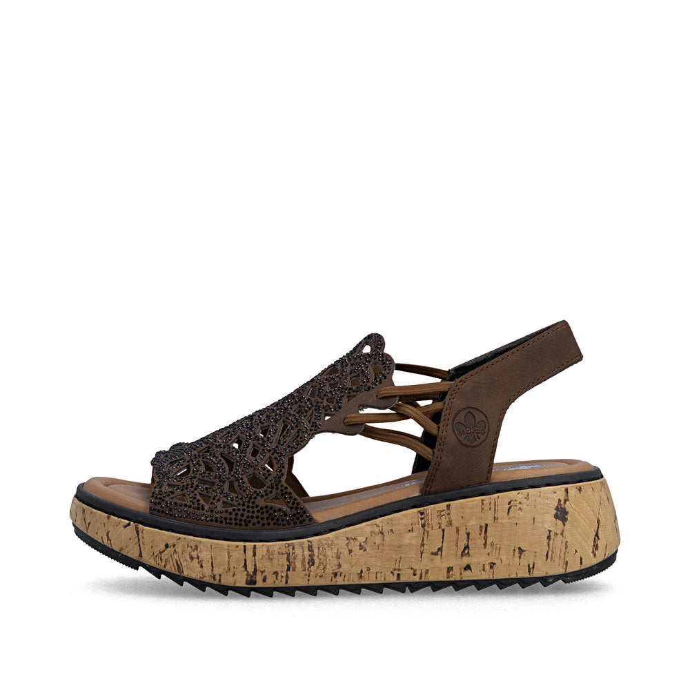 Rieker Casual Wedge Sandal V1765-24 BROWN