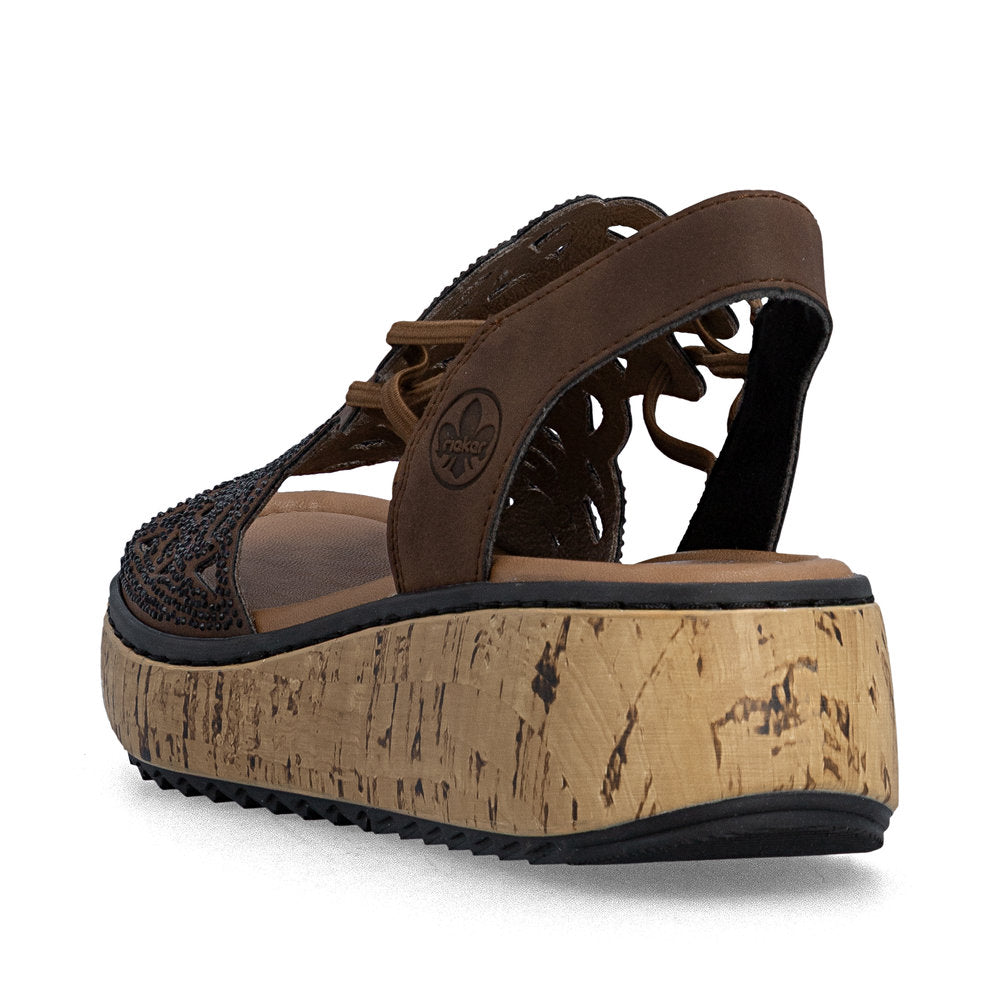 Rieker Casual Wedge Sandal V1765-24 BROWN