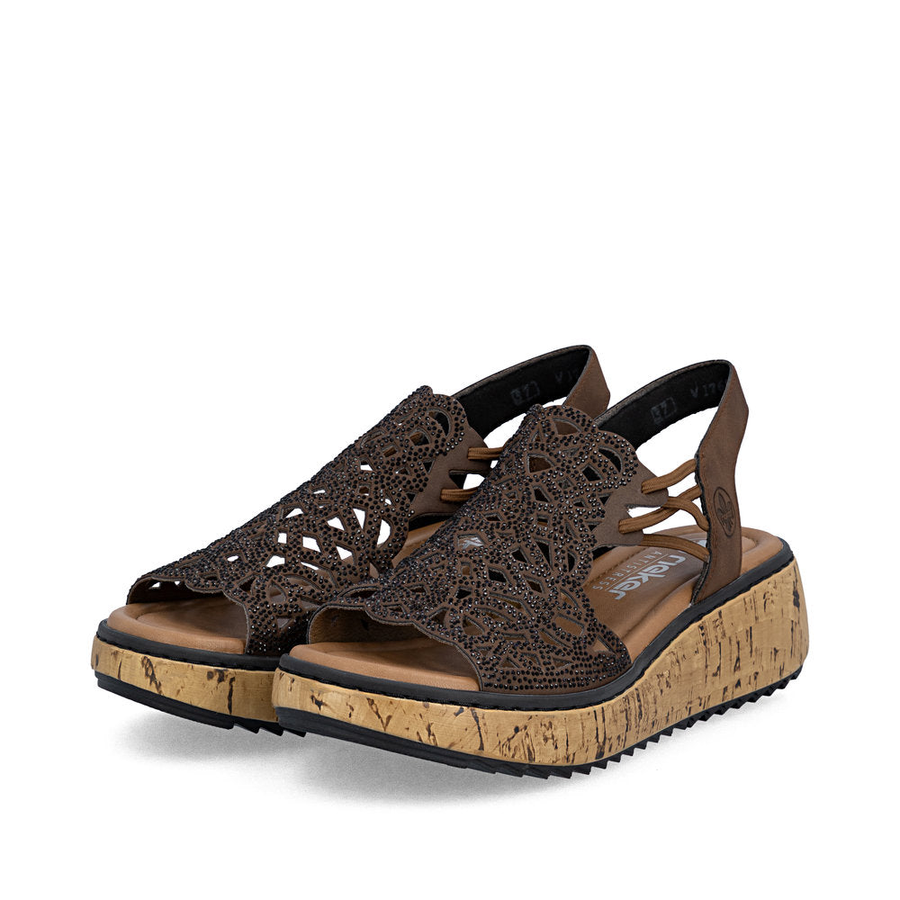 Rieker Casual Wedge Sandal V1765-24 BROWN