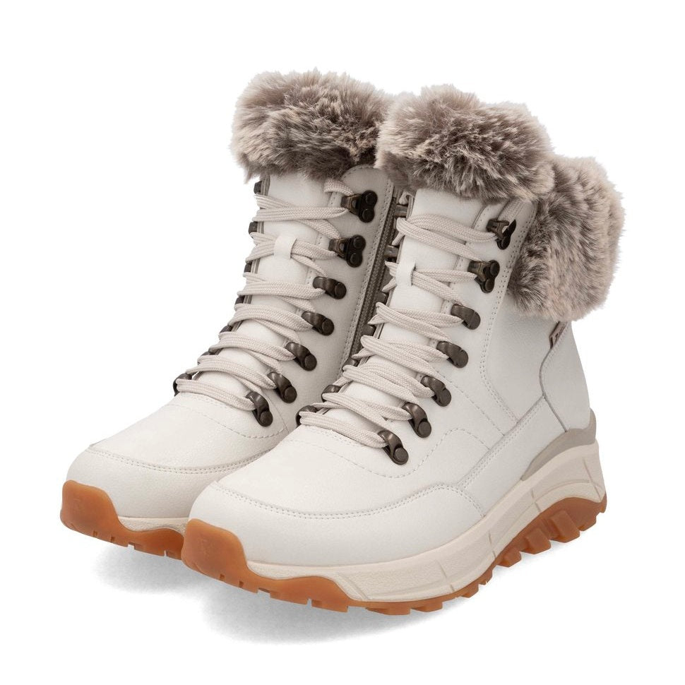 Rieker Evolution W0063 OFF WHITE Fur Cuff Trainer style Boot