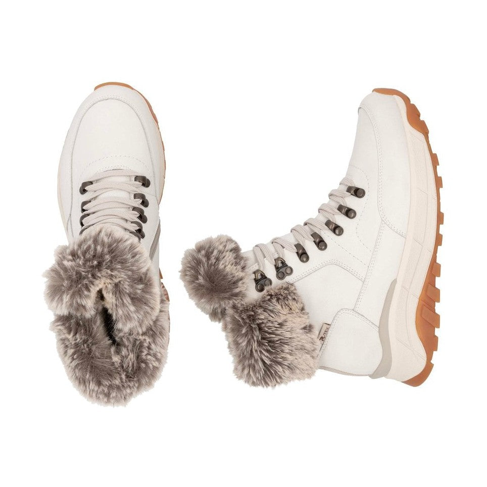 Rieker Evolution W0063 OFF WHITE Fur Cuff Trainer style Boot