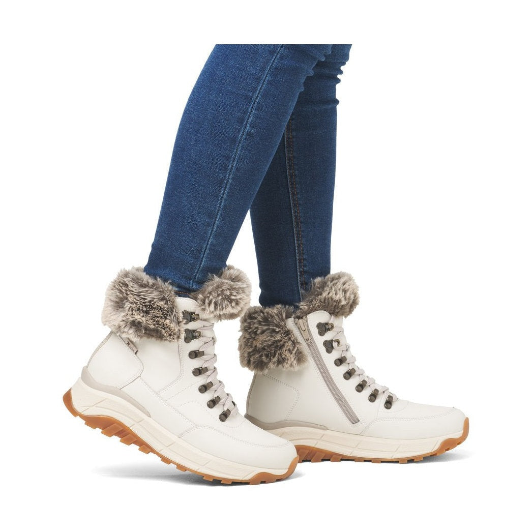 Rieker Evolution W0063 OFF WHITE Fur Cuff Trainer style Boot