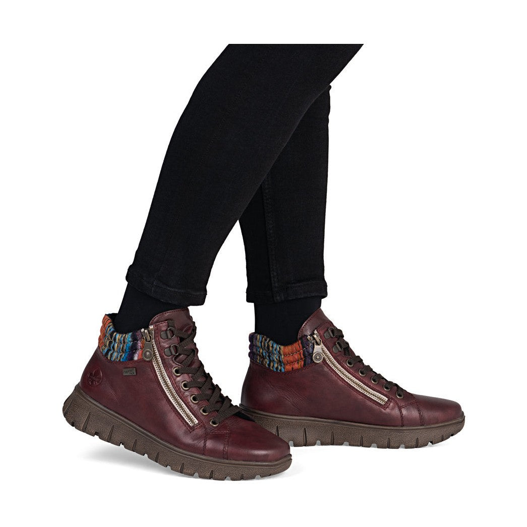Rieker Extra Wide Casual Ankle Boot with lace and ZipN1305 WINE N1305-35