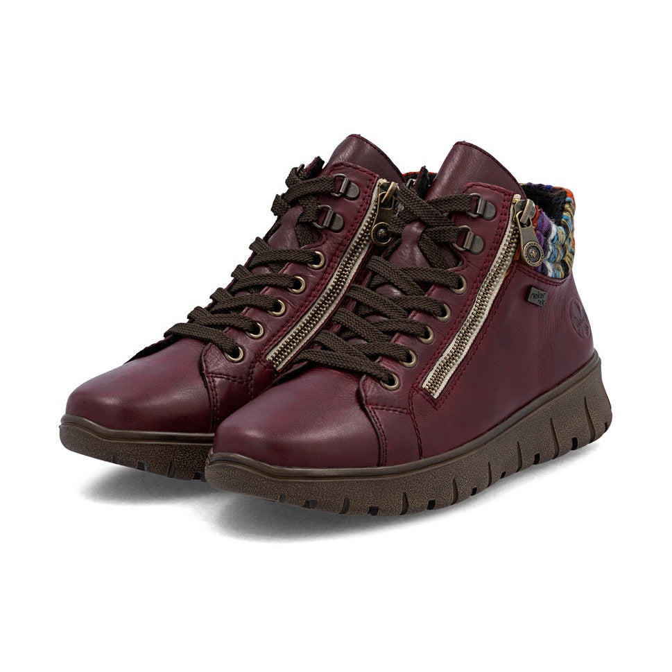 Rieker Extra Wide Casual Ankle Boot with lace and ZipN1305 WINE N1305-35
