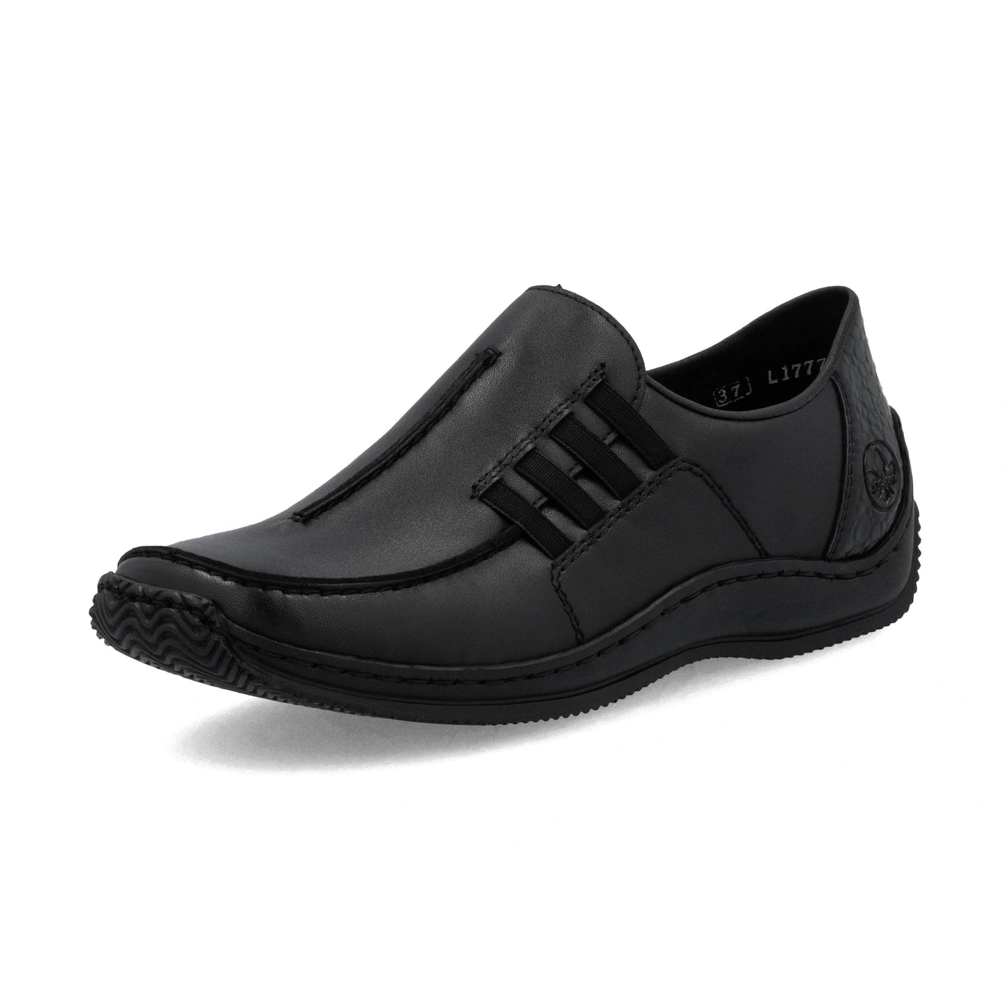 Rieker L1777 BLACK Soft Leather Lightweight Slip On Shoe L1777-00