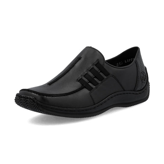 Rieker L1777 BLACK Soft Leather Lightweight Slip On Shoe L1777-00