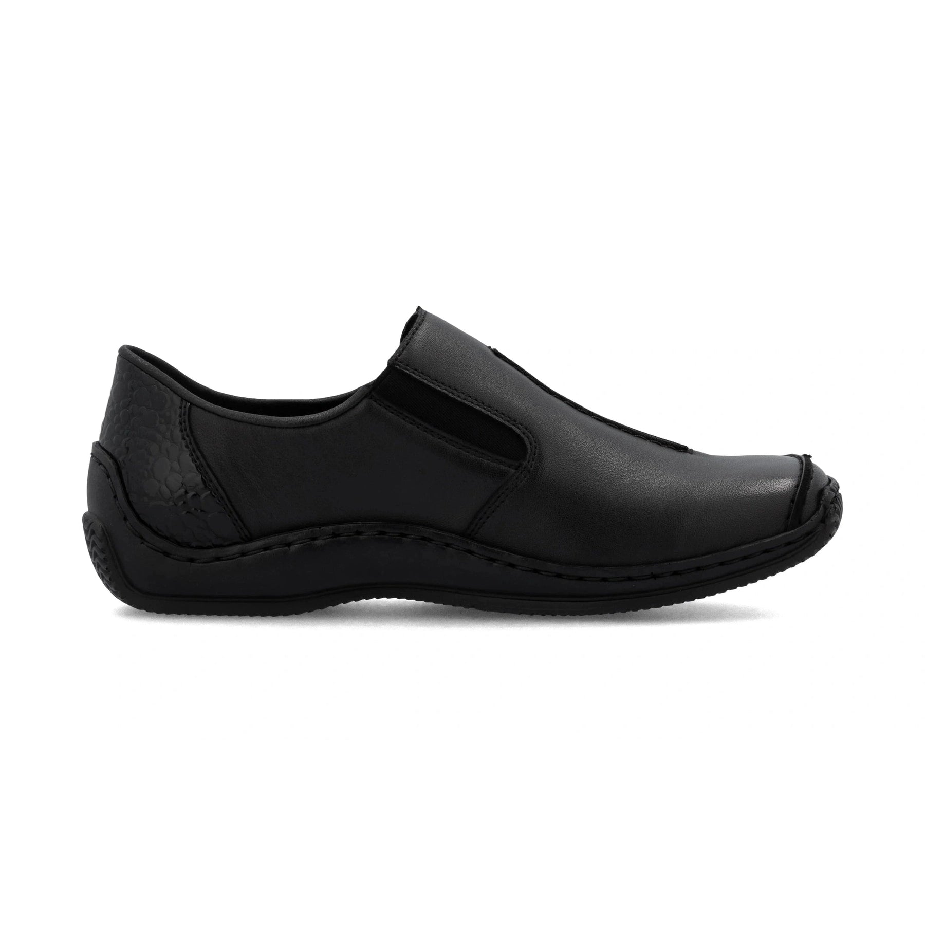 Rieker L1777 BLACK Soft Leather Lightweight Slip On Shoe L1777-00