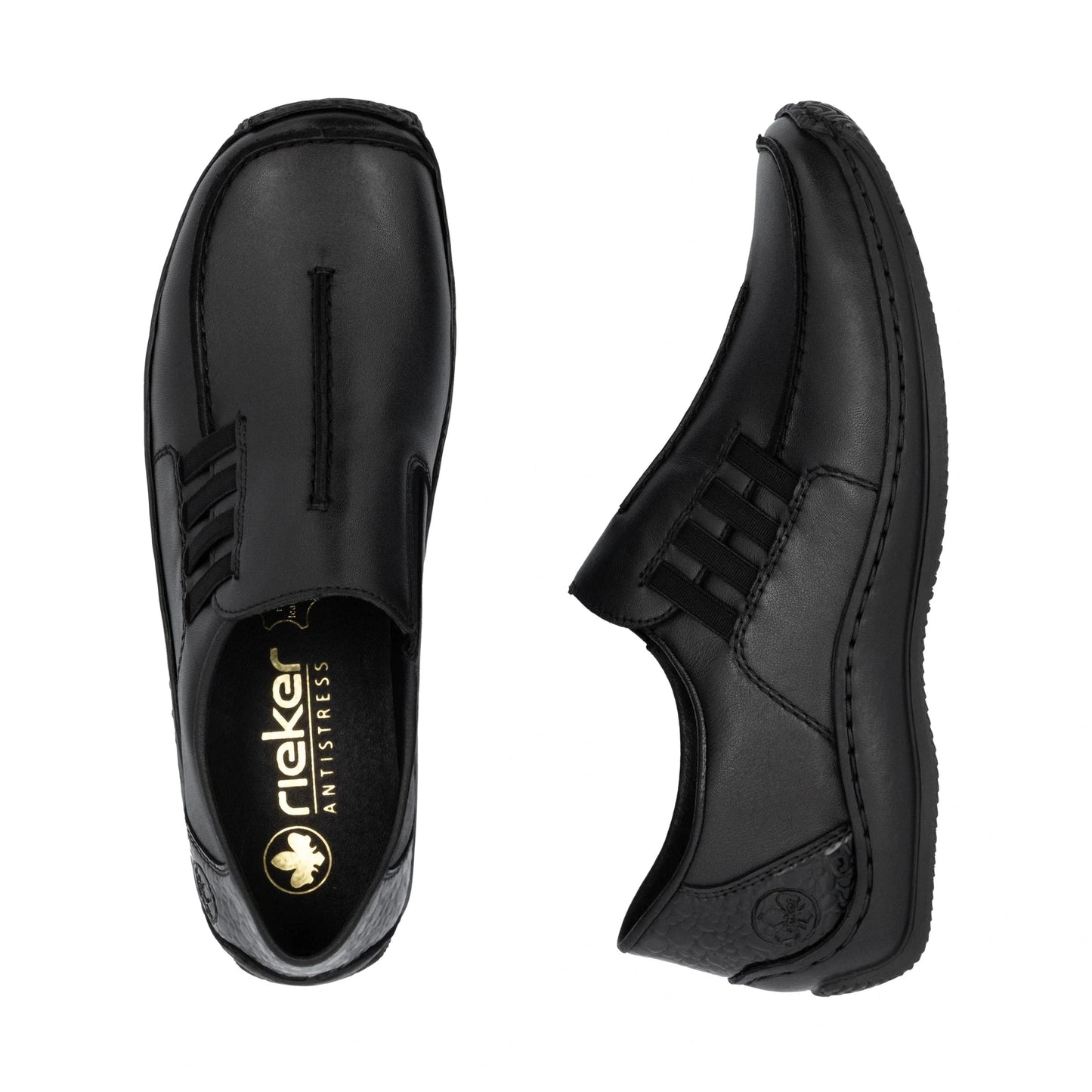 Rieker L1777 BLACK Soft Leather Lightweight Slip On Shoe L1777-00