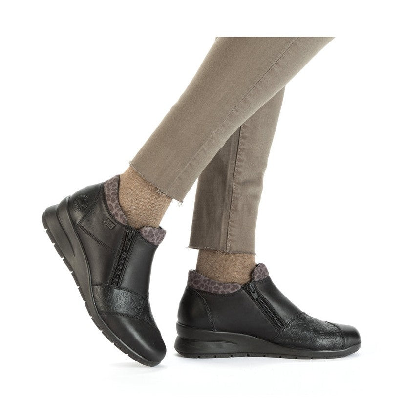 Rieker L4881 BLACK Double Zip Water Resistant Ankle Boot L4881-01