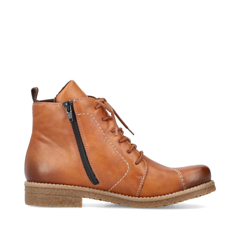 Rieker Ladies Boot 73501 TAN Soft Lace up ankle boot with Zip 73501-24