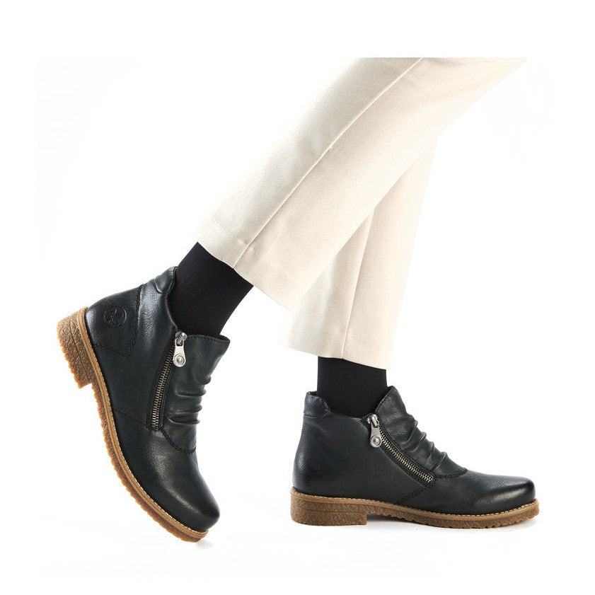 Rieker Ladies Boot 73553-54 Casual Ankle boot with double Zip GREEN 73553-54
