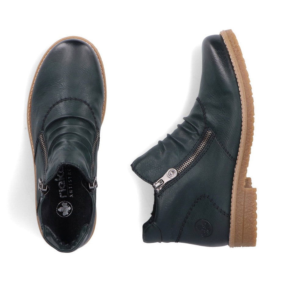 Rieker Ladies Boot 73553-54 Casual Ankle boot with double Zip GREEN 73553-54