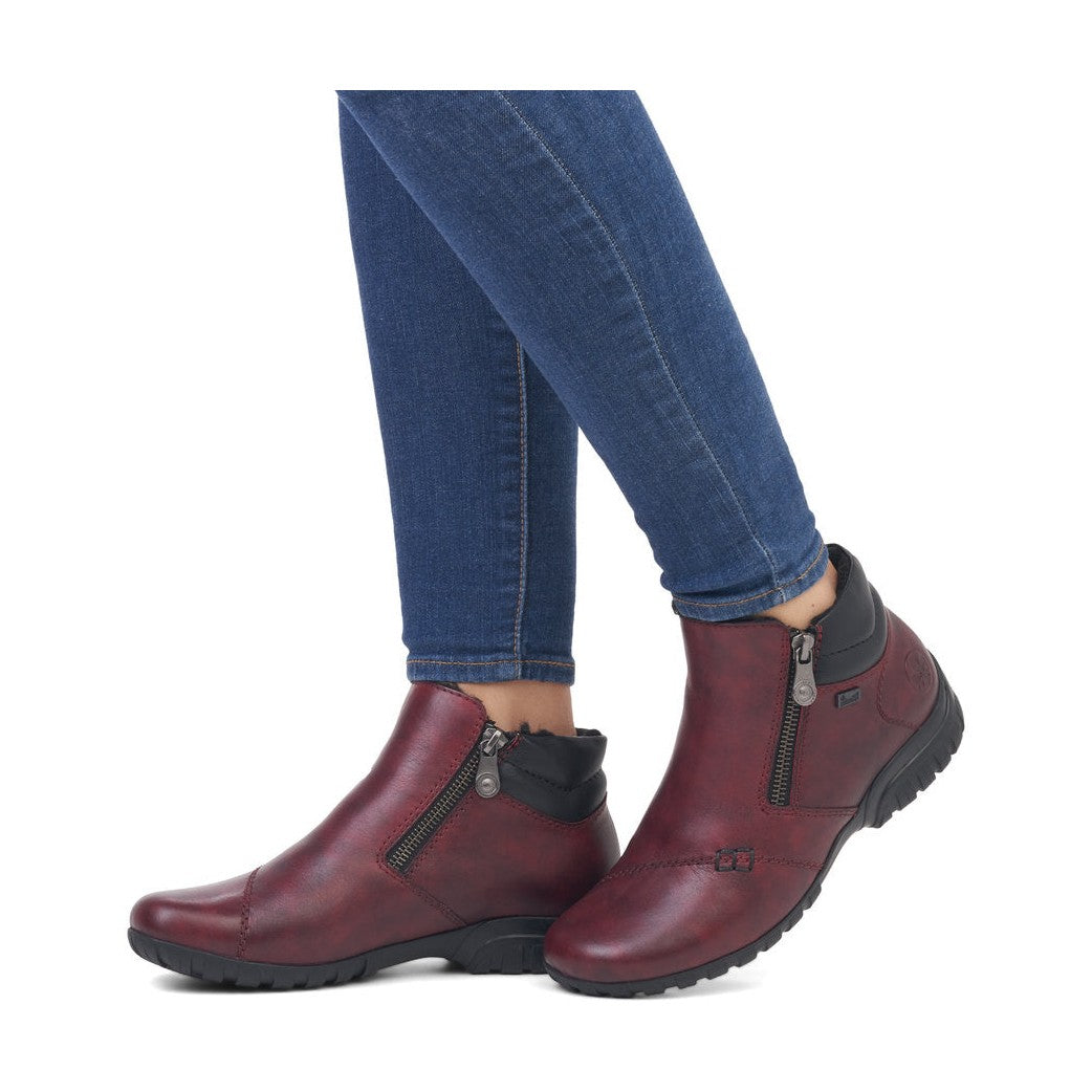 Rieker Ladies Boot L4655 RED Soft Leather Twin Zip Water repellent ankle boot L4655-35