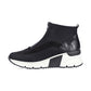 Rieker Ladies Boot N6352 Trainer style front zip Ankle Boot with wedge sole BLACK MULTI N6352-00