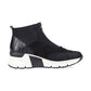 Rieker Ladies Boot N6352 Trainer style front zip Ankle Boot with wedge sole BLACK MULTI N6352-00