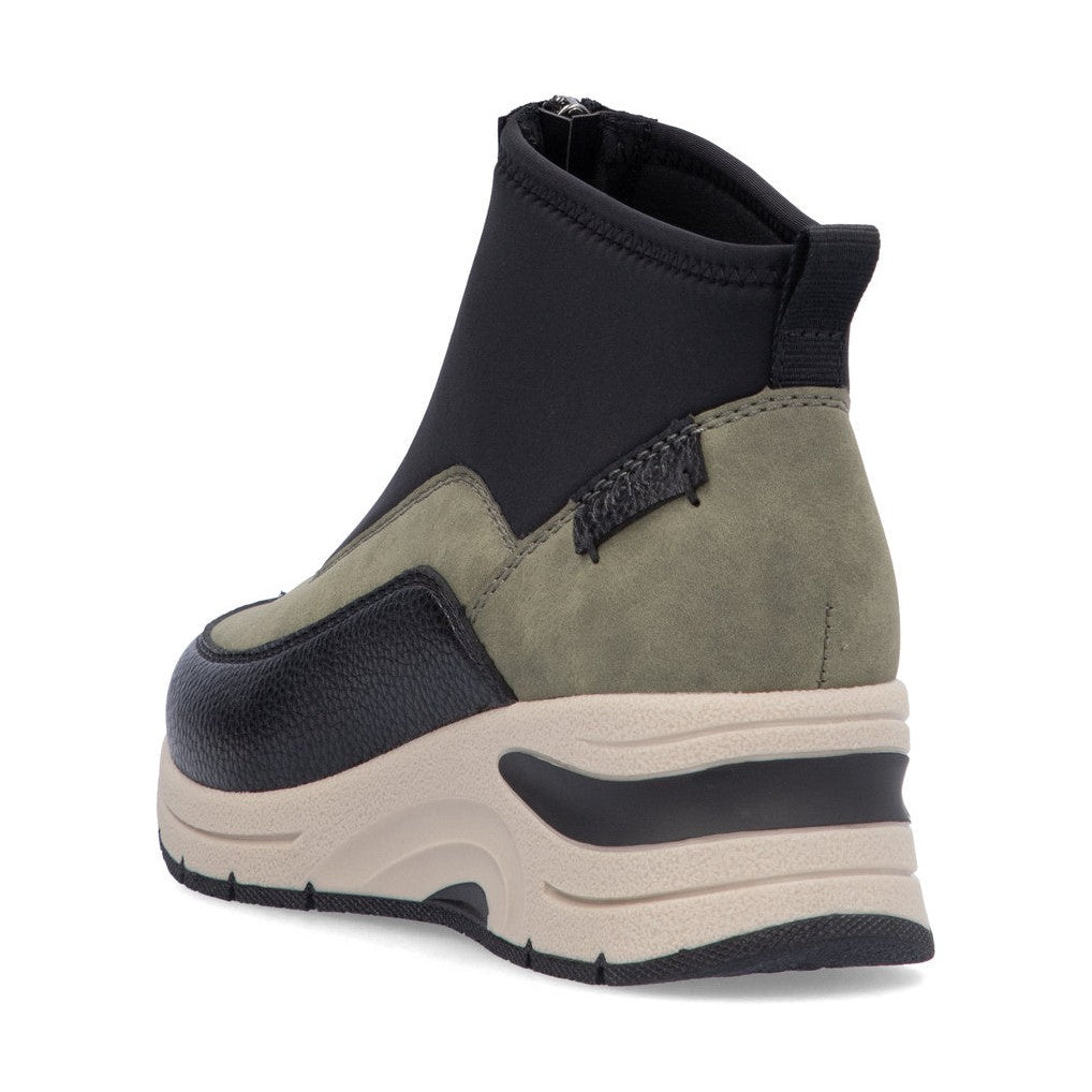 Rieker Ladies Boot N9362 GREEN Trainer style front zip ankle boot N9362-54