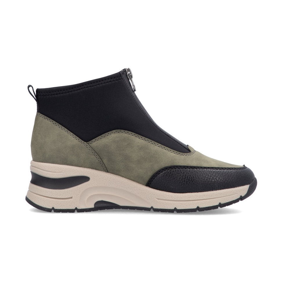 Rieker Ladies Boot N9362 GREEN Trainer style front zip ankle boot N9362-54