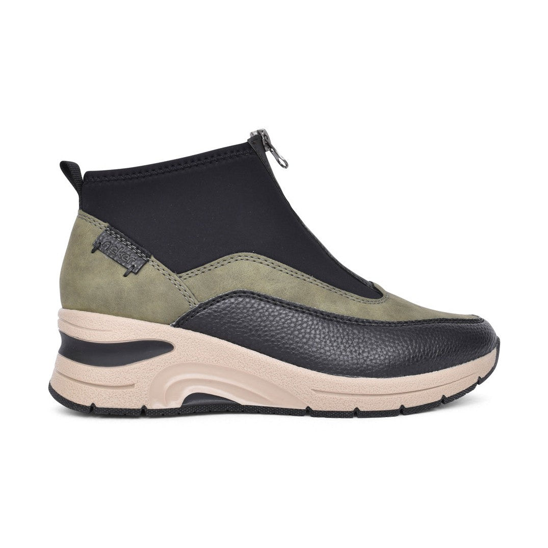 Rieker Ladies Boot N9362 GREEN Trainer style front zip ankle boot N9362-54