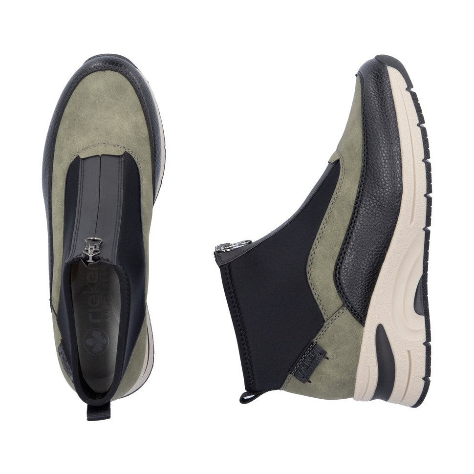 Rieker Ladies Boot N9362 GREEN Trainer style front zip ankle boot N9362-54