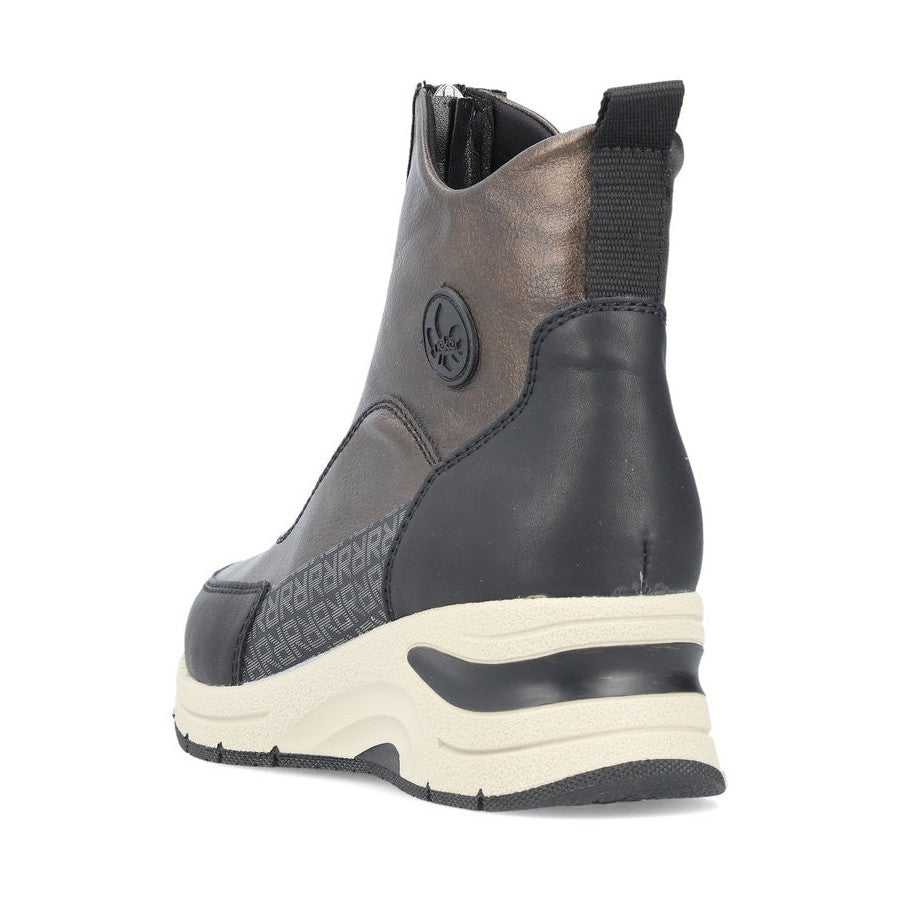 Rieker Ladies Boot N9381 Trainer style front zip Ankle Boot with wedge sole BRONZE N9381-60