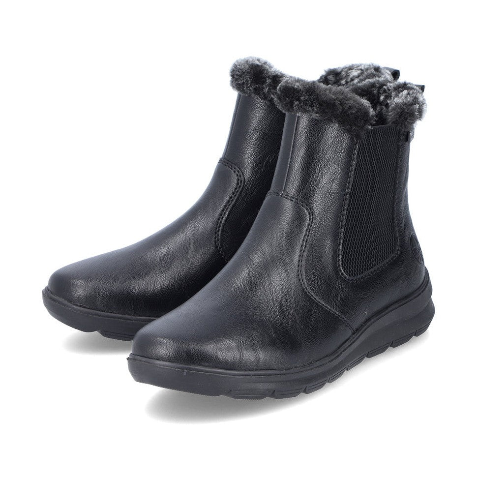Rieker Ladies Boot Z0061 Flat Ankle boot with fleece lining and zip BLACK Z0061-00