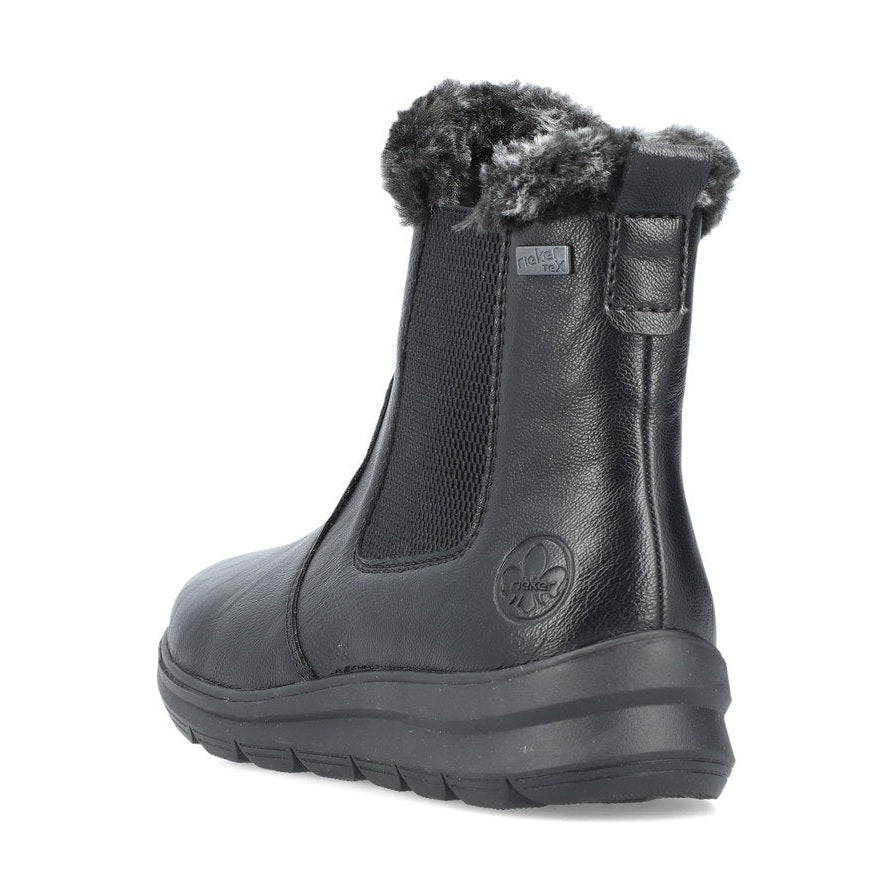 Rieker Ladies Boot Z0061 Flat Ankle boot with fleece lining and zip BLACK Z0061-00