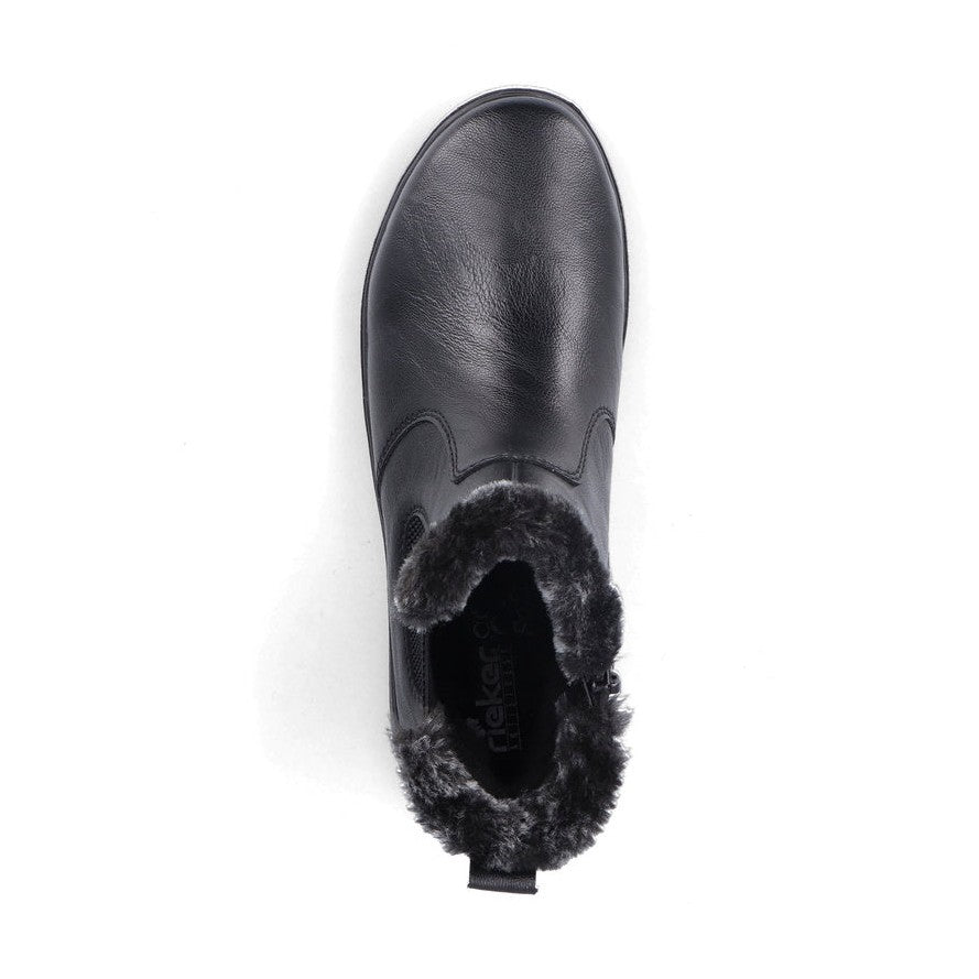 Rieker Ladies Boot Z0061 Flat Ankle boot with fleece lining and zip BLACK Z0061-00