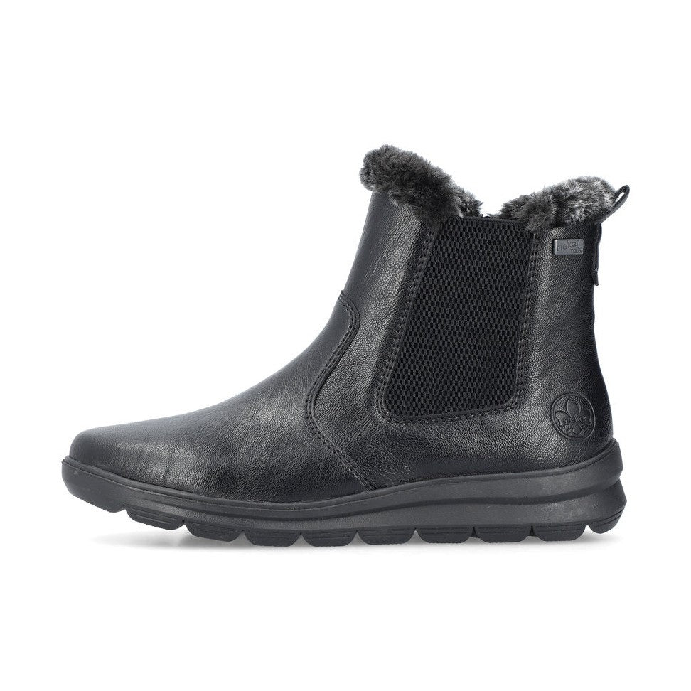 Rieker Ladies Boot Z0061 Flat Ankle boot with fleece lining and zip BLACK Z0061-00