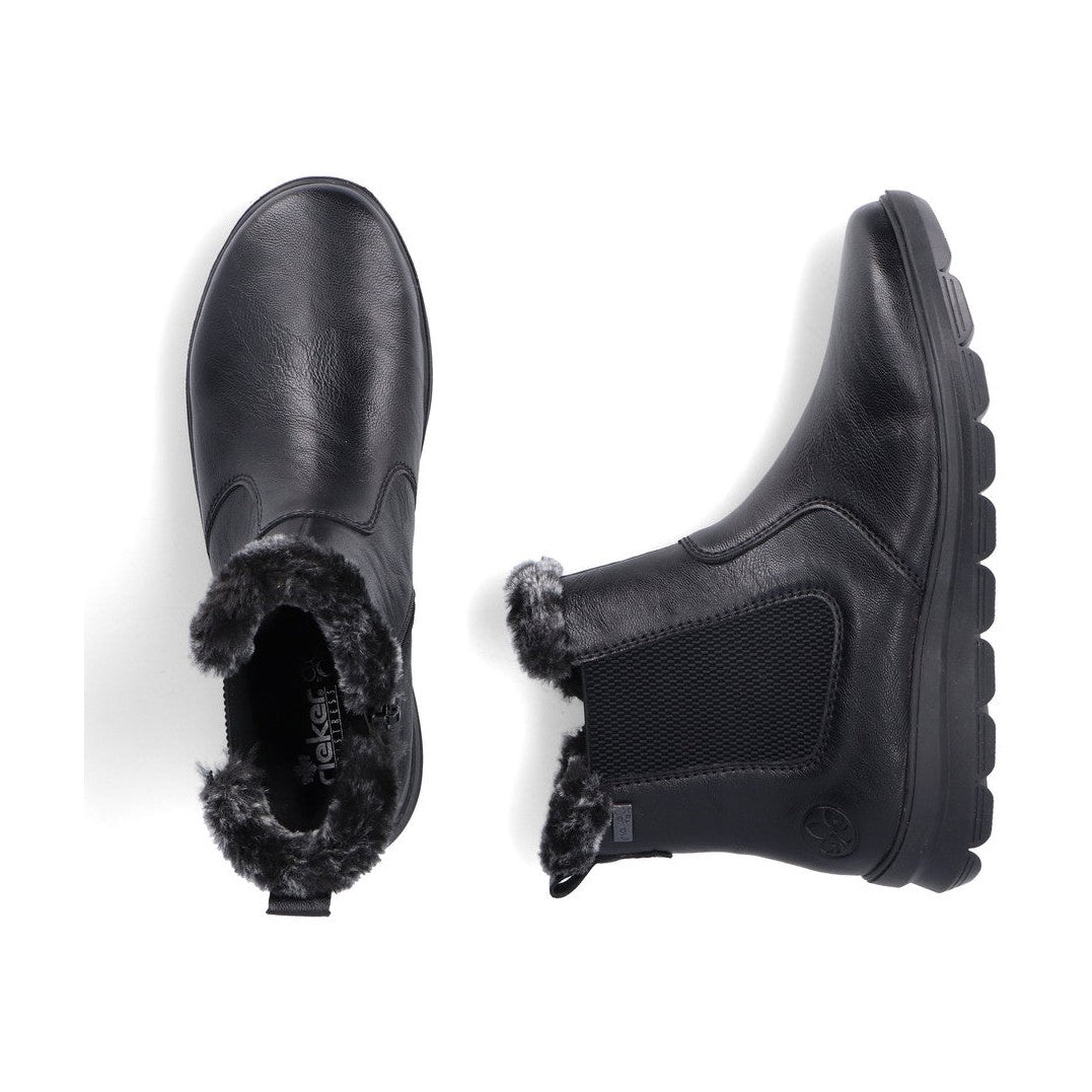 Rieker Ladies Boot Z0061 Flat Ankle boot with fleece lining and zip BLACK Z0061-00