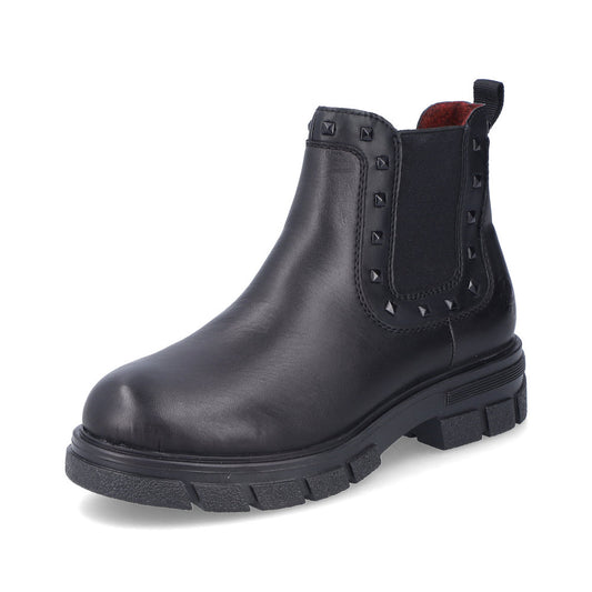 Rieker Ladies Boot Z9154 Chunky soled Ankle boot with Elastic side and zip BLACK Z9154-00